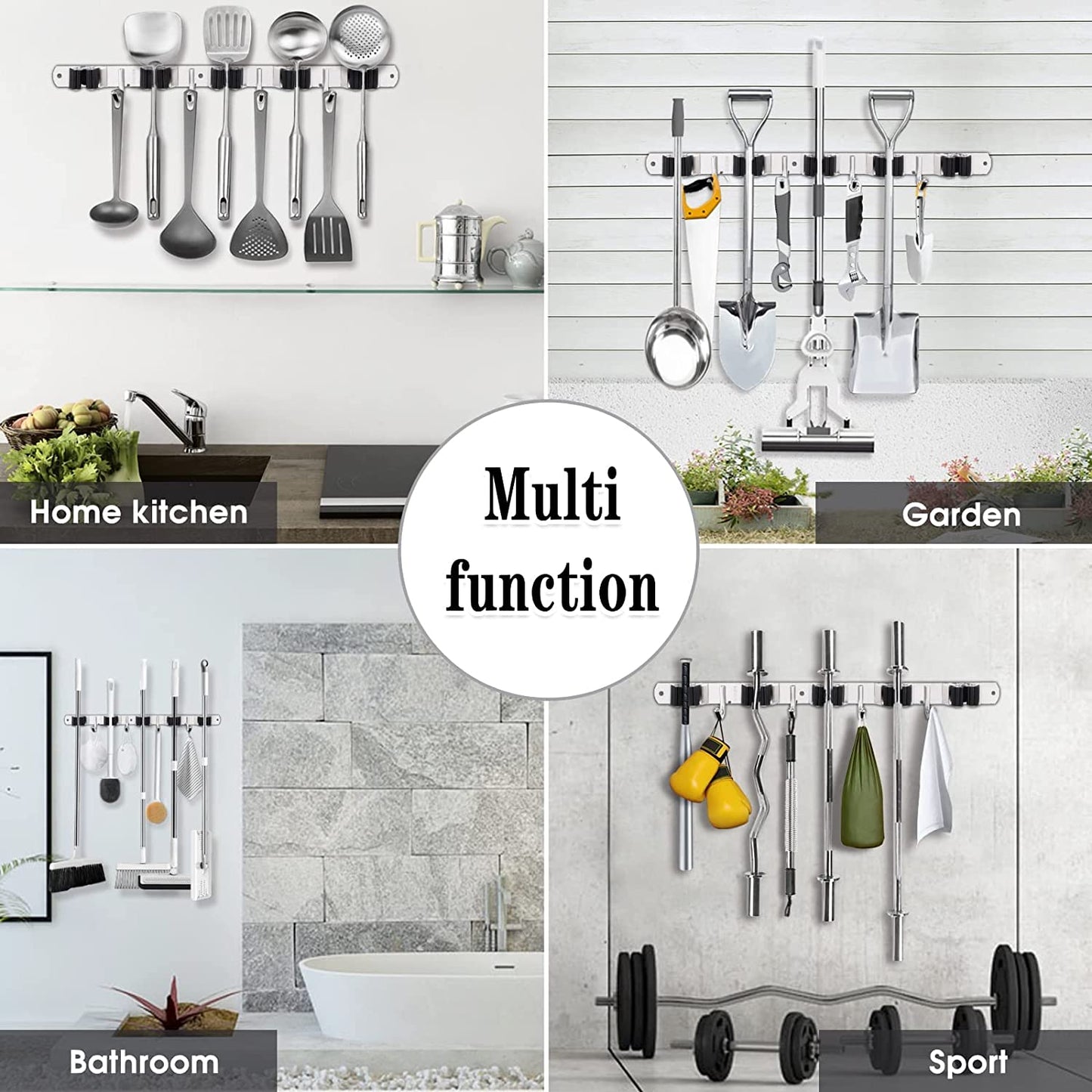 5-Holder Wall-Mounted Broom & Mop Organizer