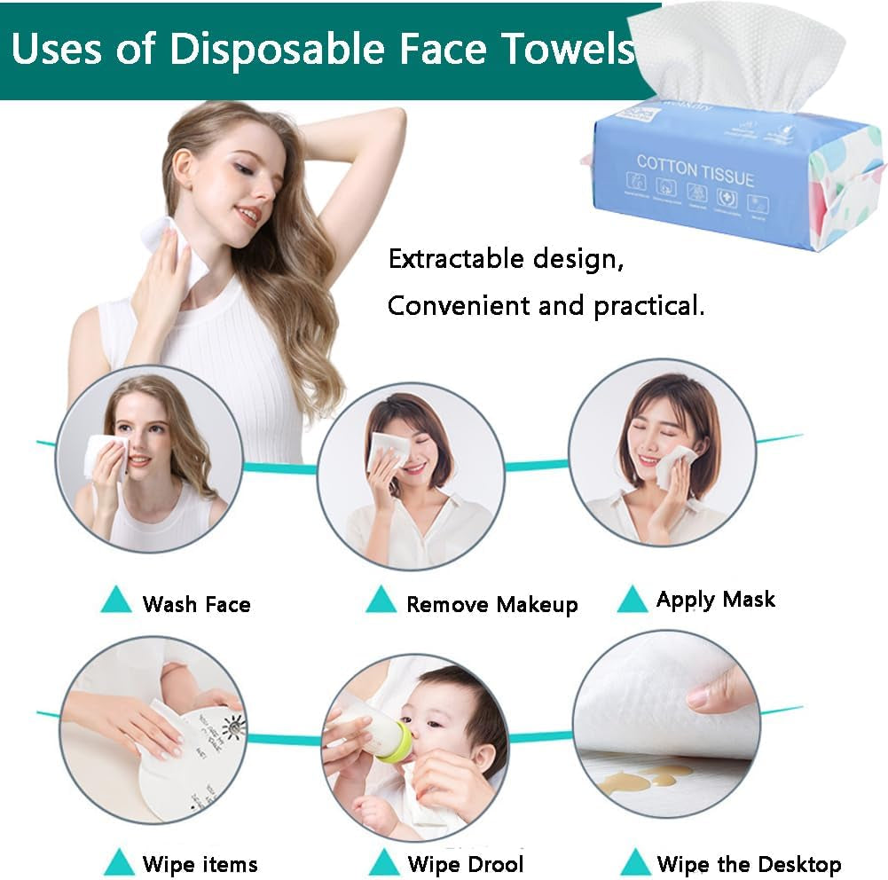 Disposable Soft Cotton Face Wipes – 60pcs (20×20 cm)