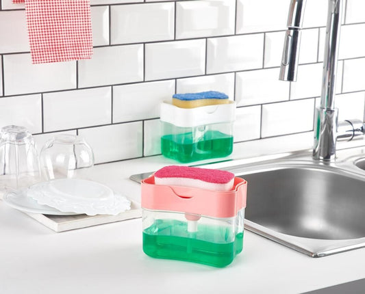 Kitchen Dish Soap Dispenser and Sponge Holder – Simple Countertop Pump