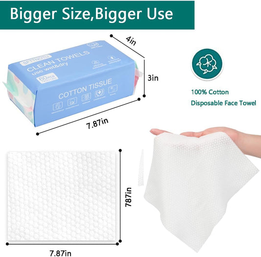 Disposable Soft Cotton Face Wipes – 60pcs (20×20 cm)