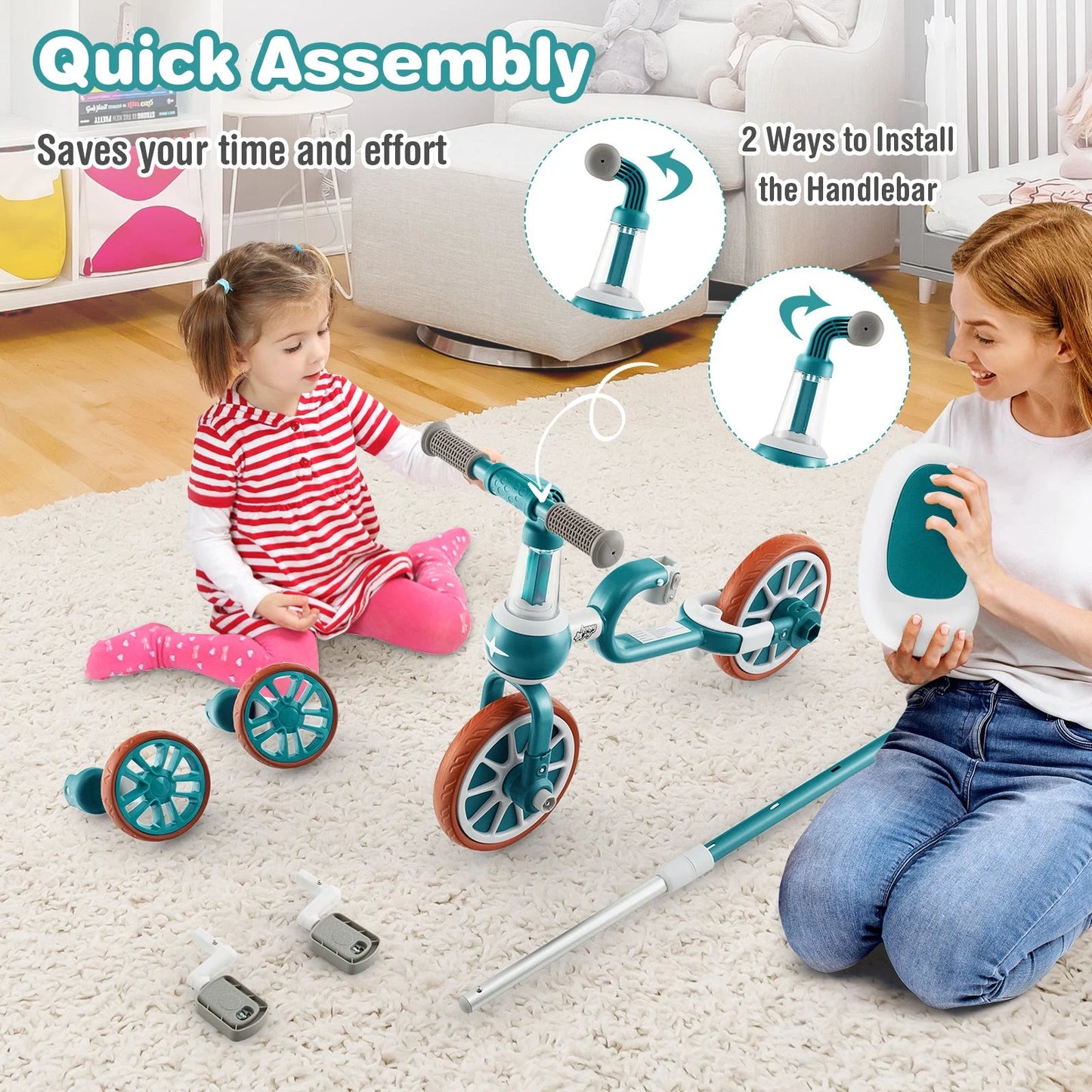4-in-1 Kids Balance Trike – Adjustable Push Handle