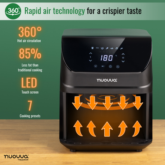 4L Dual Compartment Air Fryer Oven, 10 Presets, 1350W, Touchscreen - by Nuovva