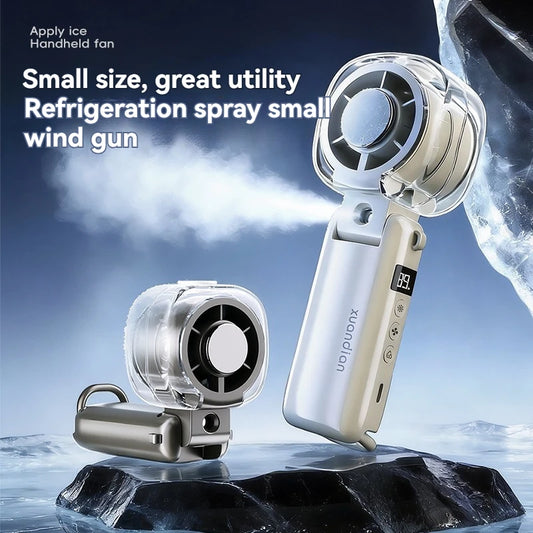 2026 New High-Speed Fan Desktop Folding Digital Display Neck-Hanging Ice Spray Humidifying Mini Handheld Small Fan Cool Stuff
