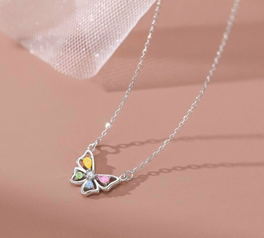 925 Silver Crystal Butterfly Necklace