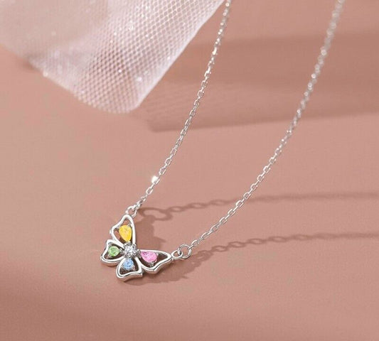 925 Silver Crystal Butterfly Necklace