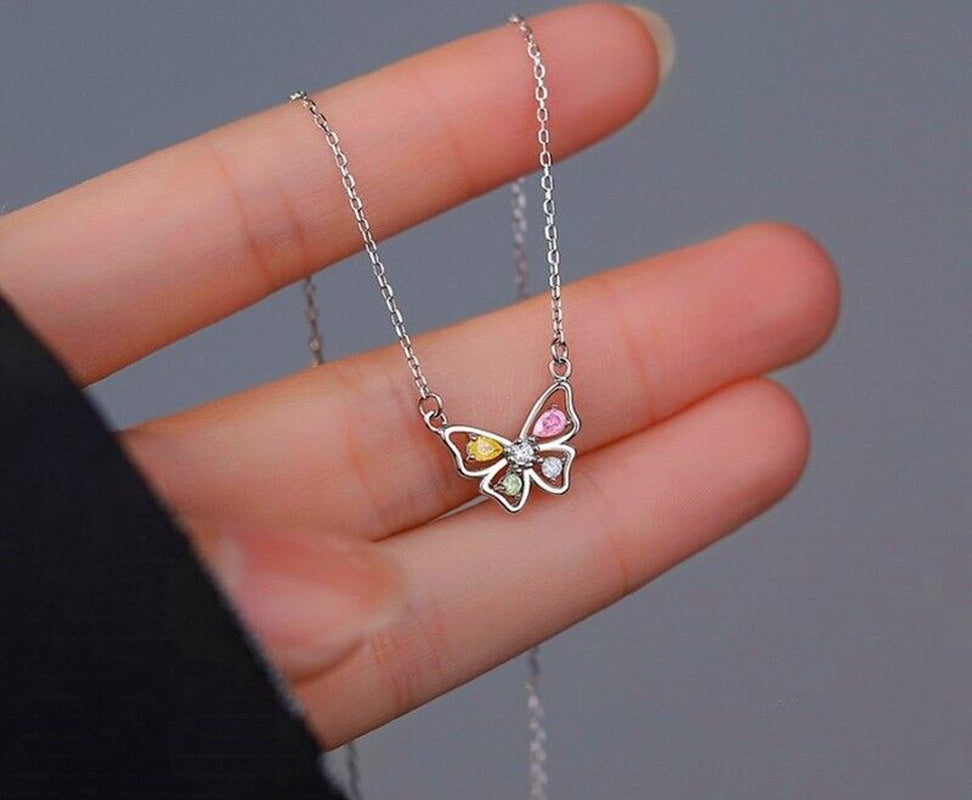 925 Silver Crystal Butterfly Necklace