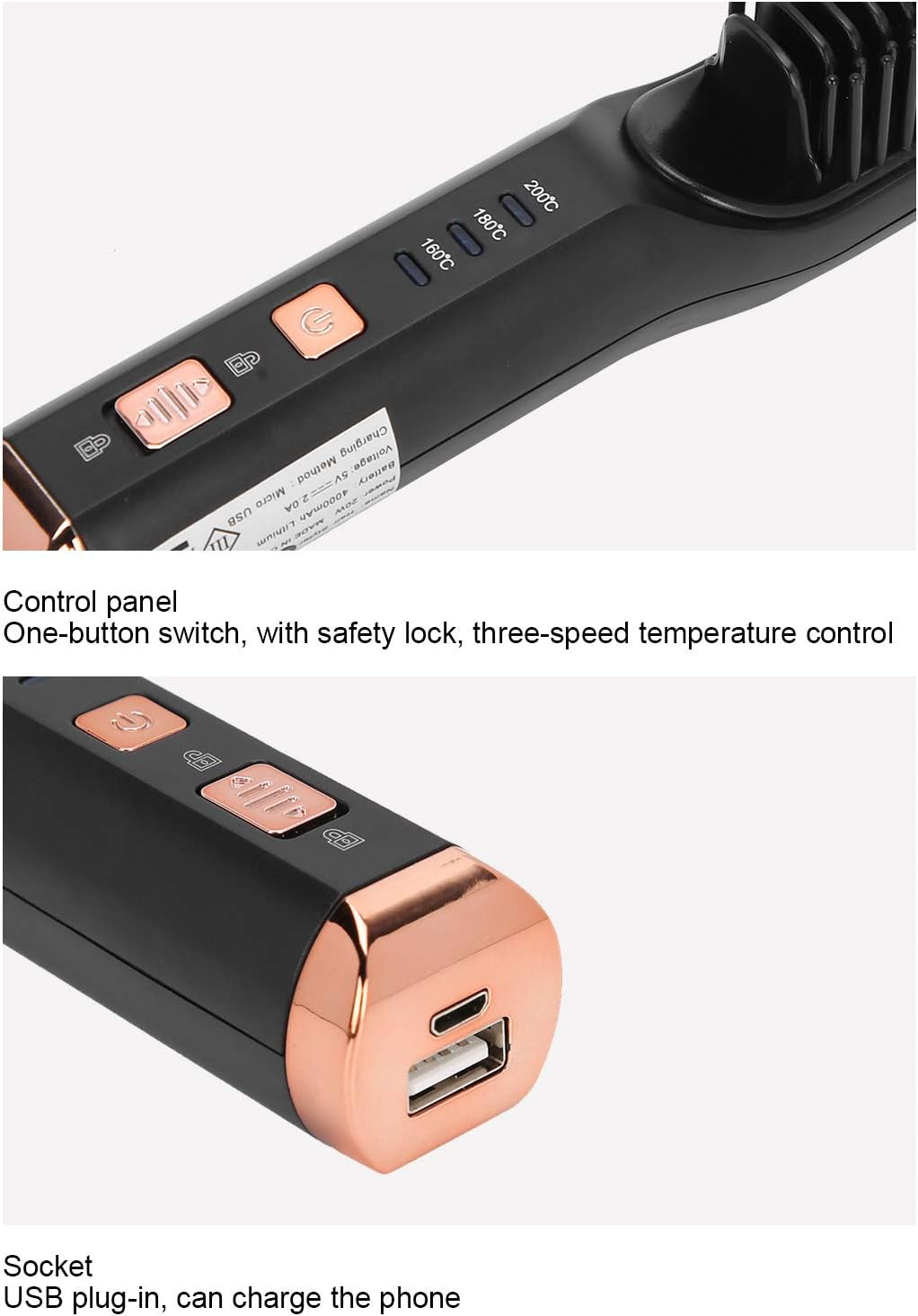 USB Hair Straightening Comb – 3 Temp Settings
