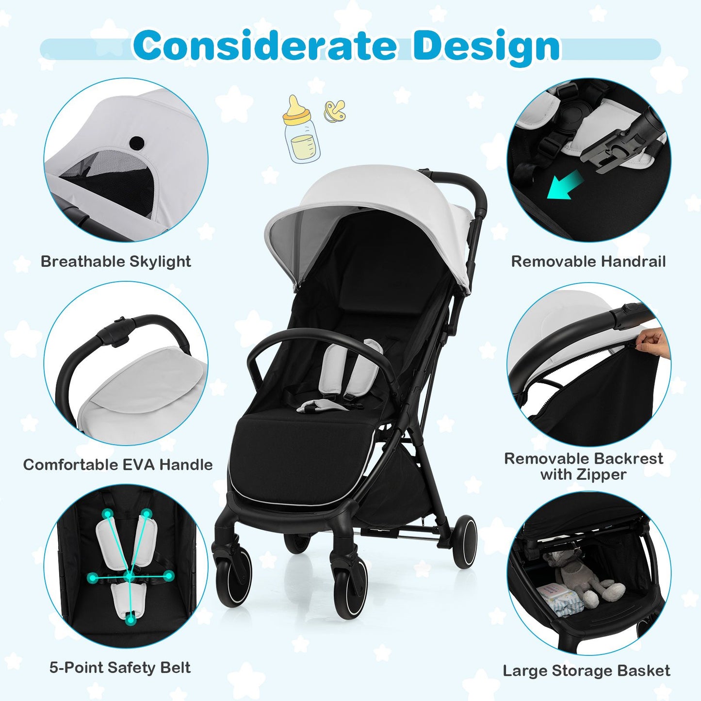 Lightweight Baby Stroller – Detachable Seat Cover