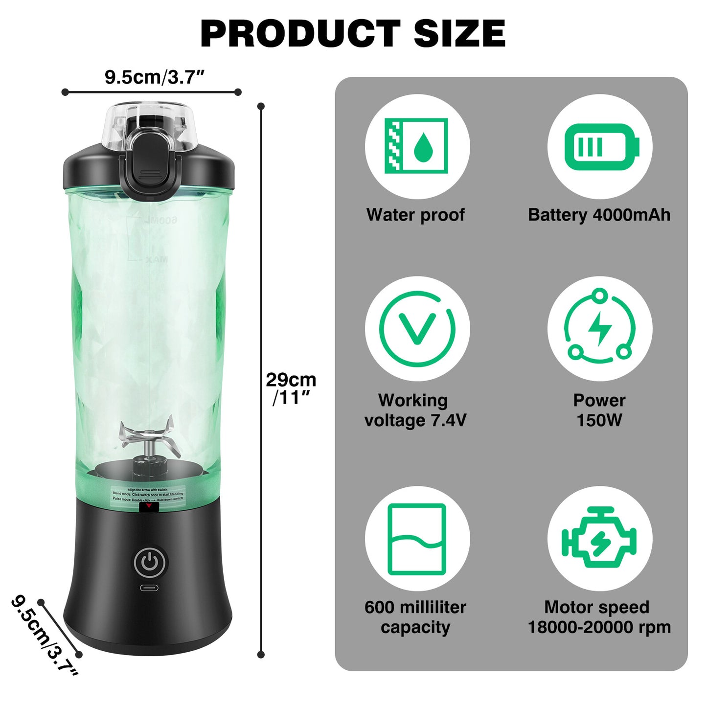 600ML Personal Blender – USB Rechargeable Smoothie Maker
