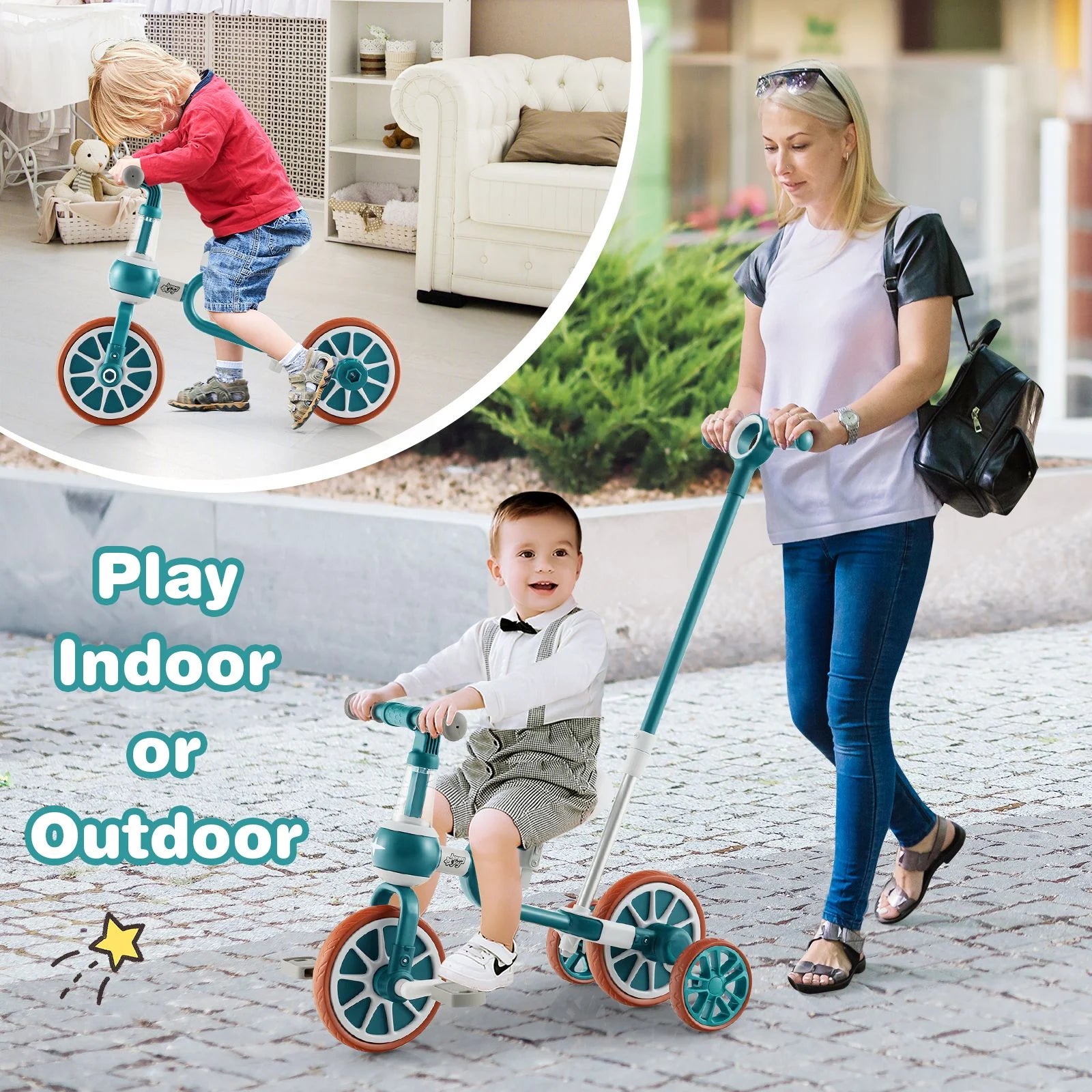 4-in-1 Kids Balance Trike – Adjustable Push Handle
