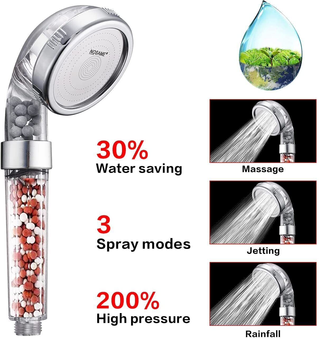 3-Mode High Pressure Shower Head