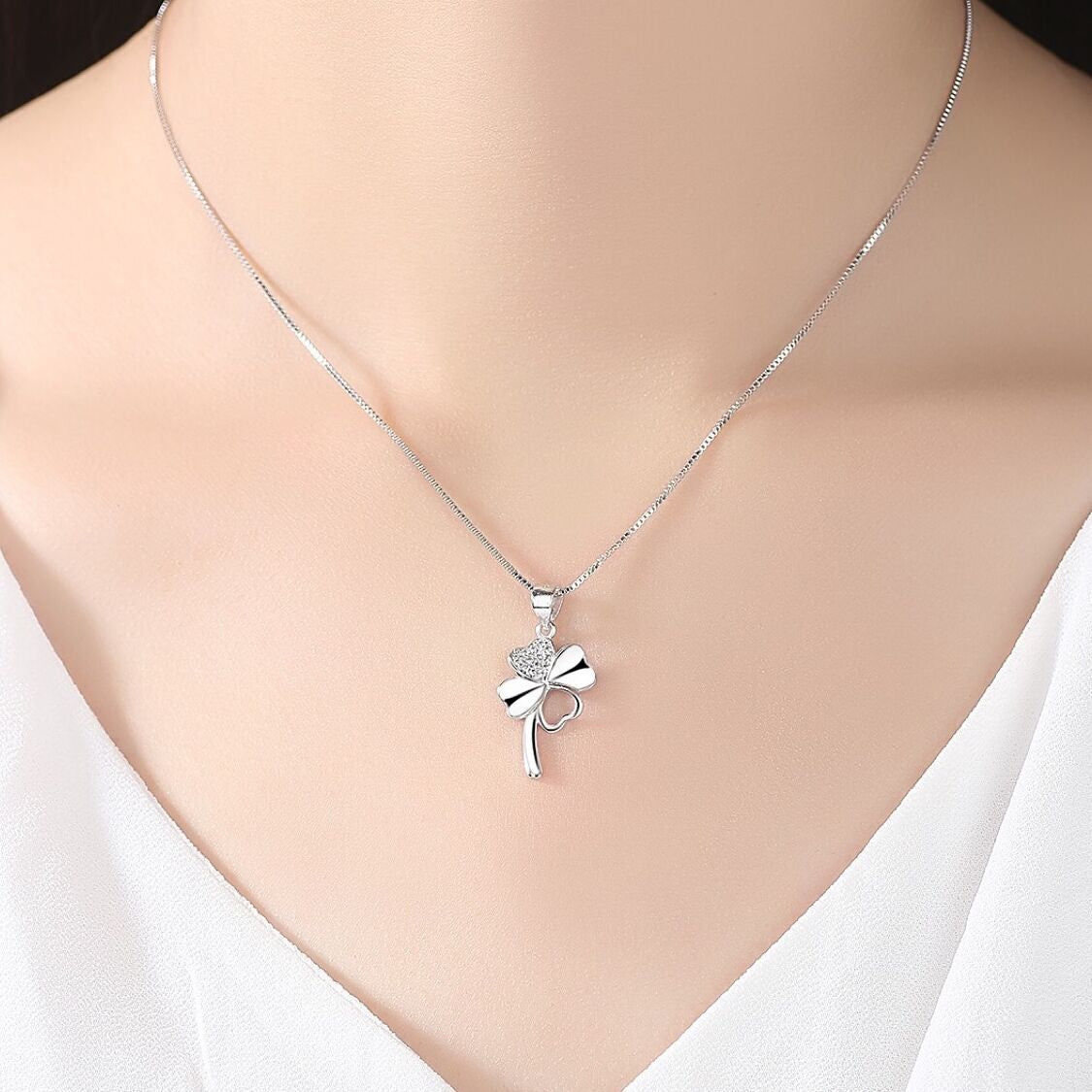 925 Silver Crystal Clover Necklace