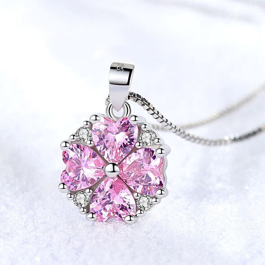 925 Silver Pink Crystal Heart Necklace
