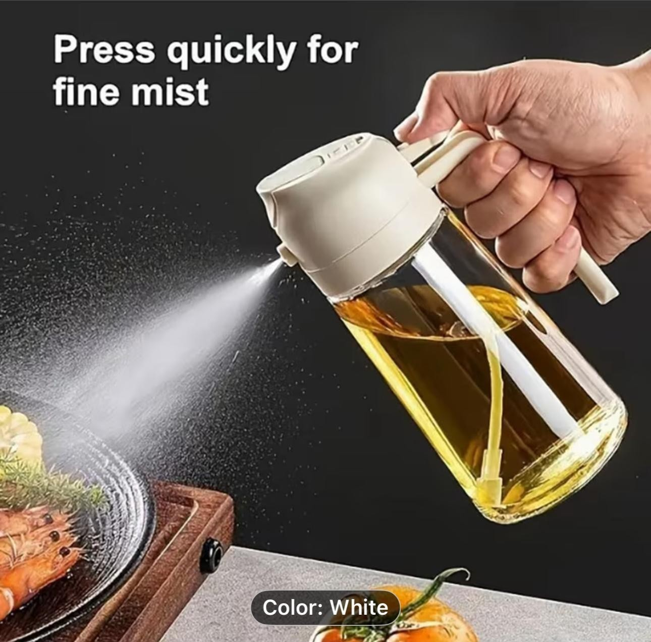 2-In-1 Oil Dispenser and Sprayer - 16Oz Food Grade Kitchen Bottle