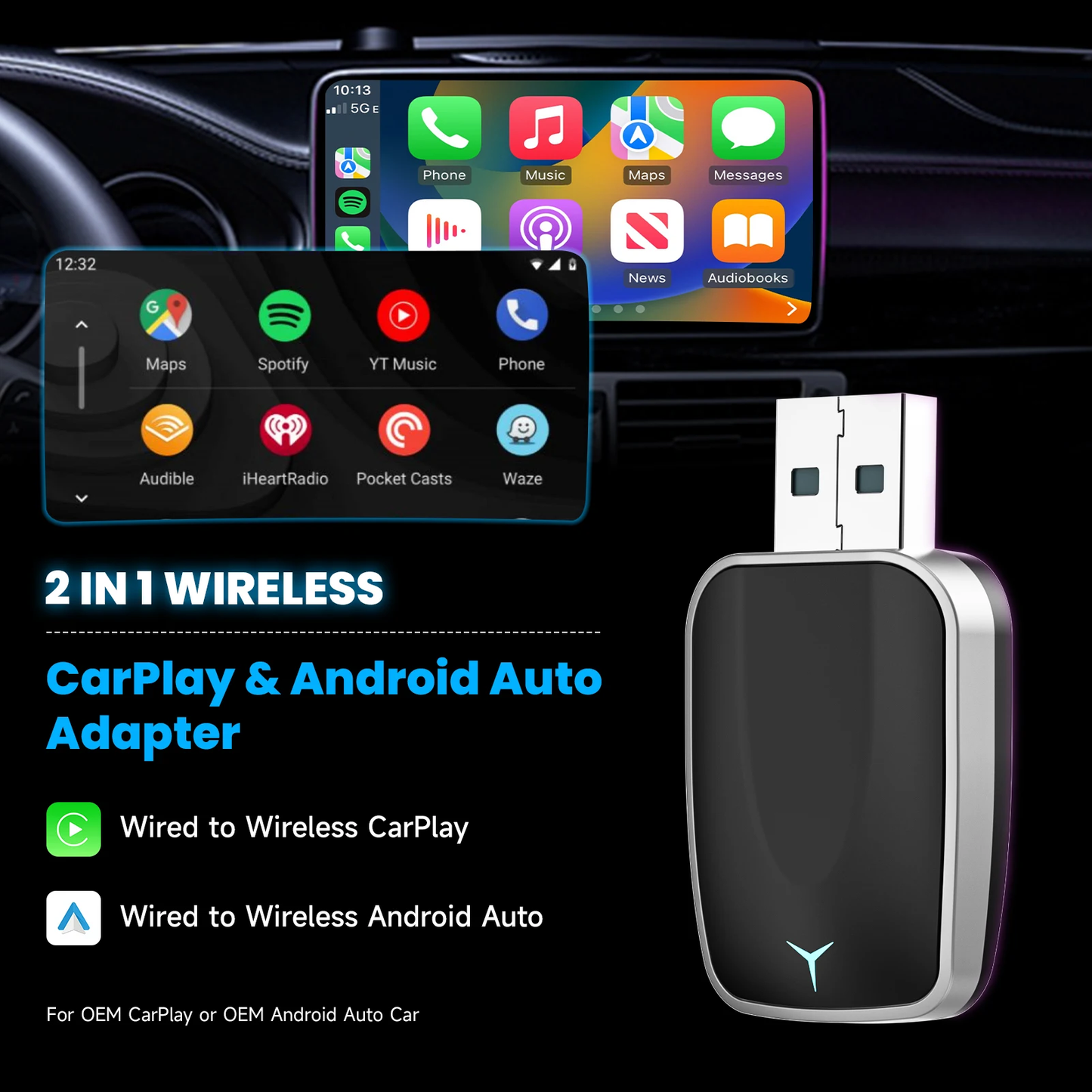 2-in-1 Wireless CarPlay & Android Auto Adapter