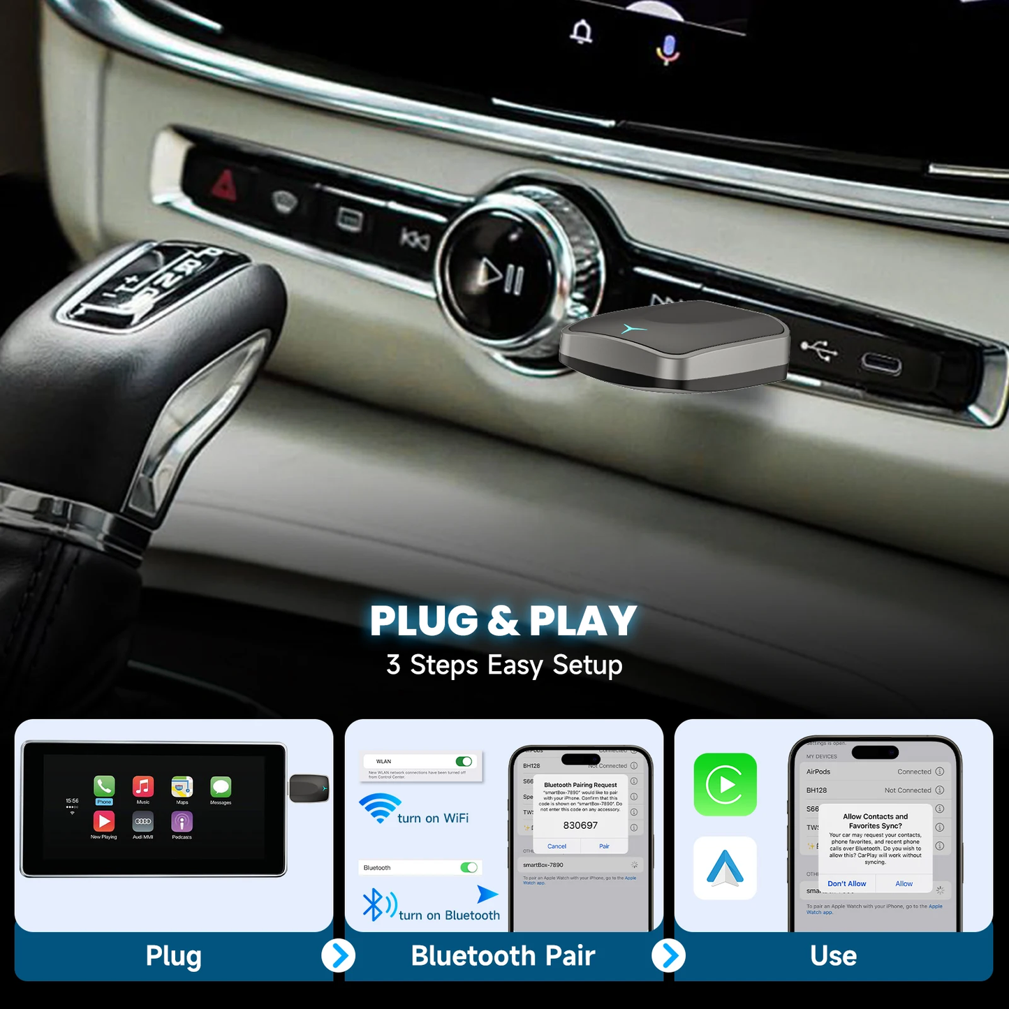 2-in-1 Wireless CarPlay & Android Auto Adapter