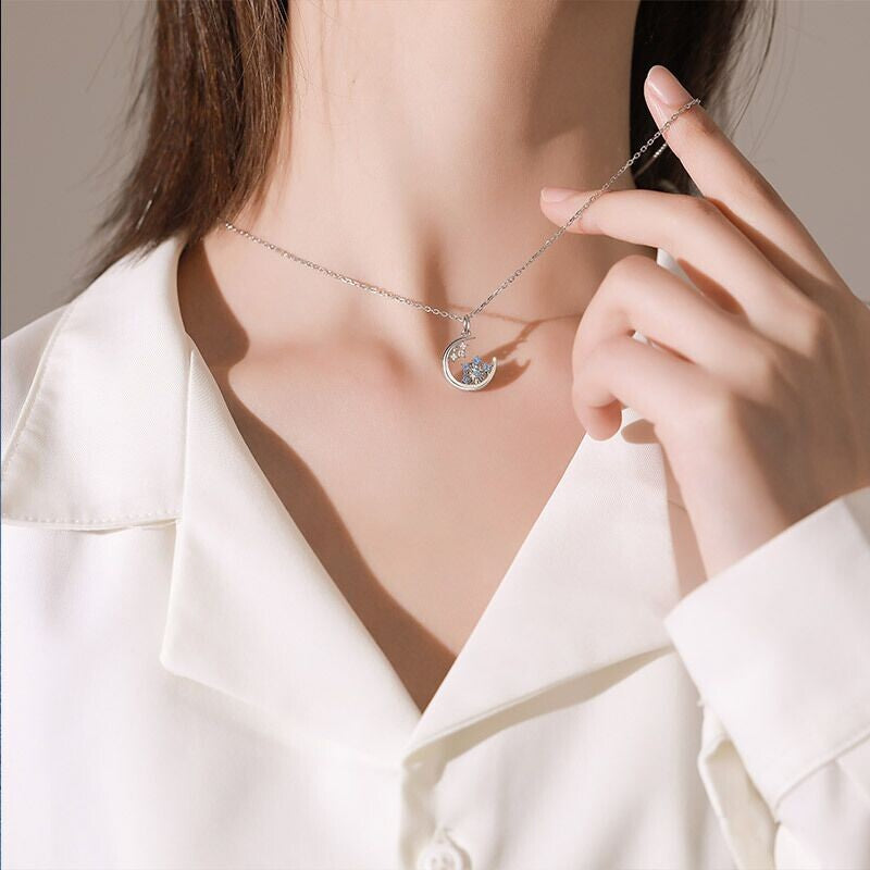 925 Silver Crystal Snowflake Moon Necklace