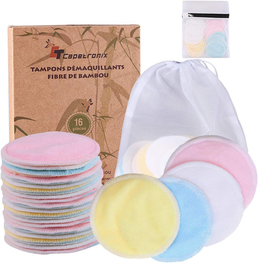 Reusable Makeup Remover Pads – 16pcs Bamboo & Cotton