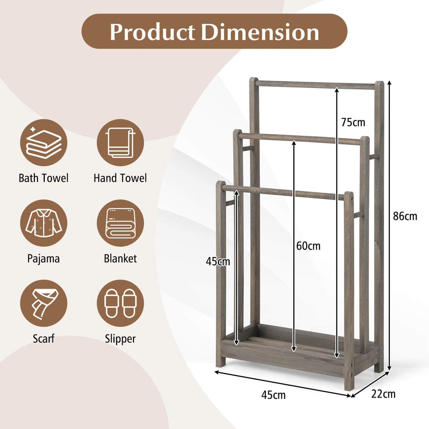 Freestanding Wood Towel Rack with Shelf