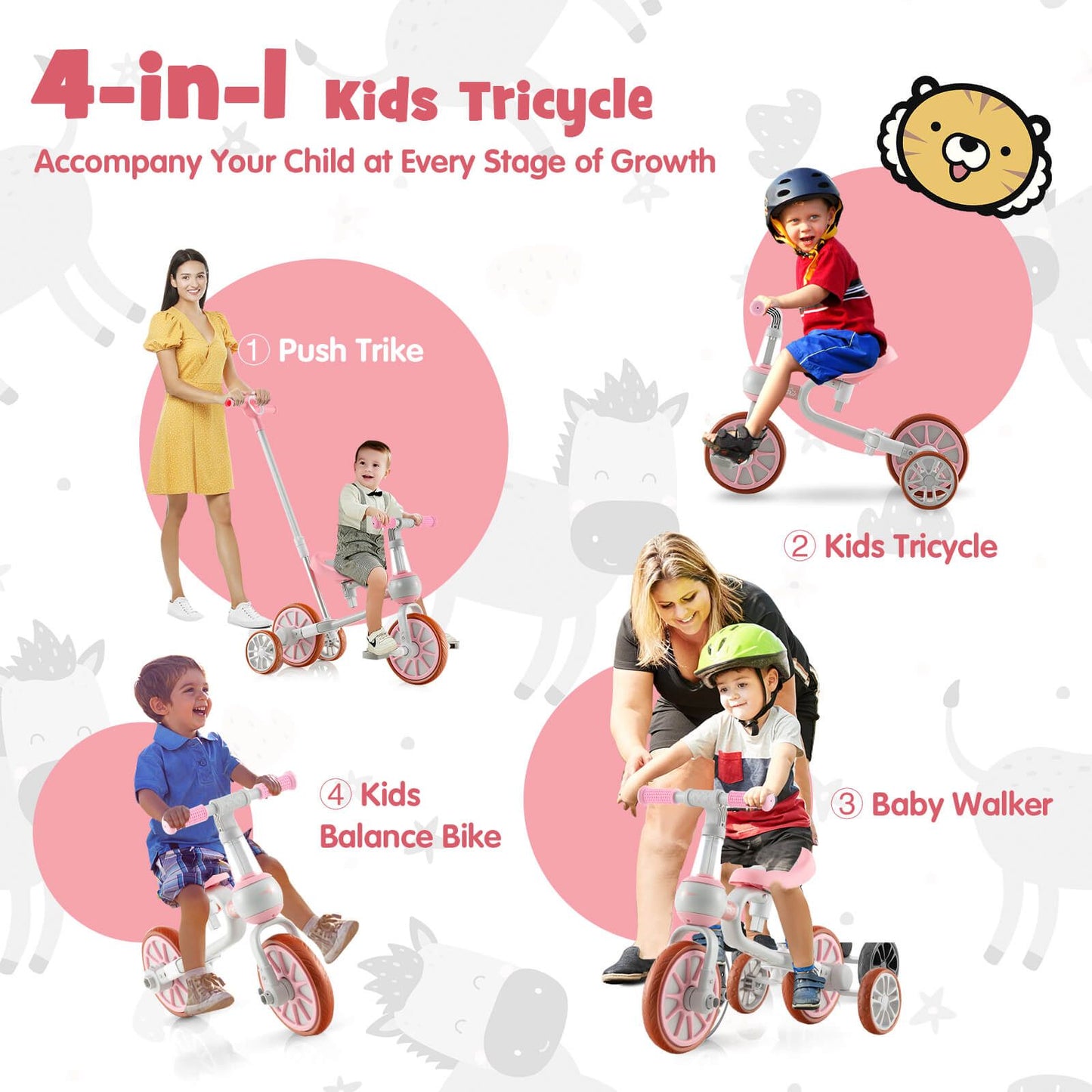 4-in-1 Kids Balance Trike – Adjustable Push Handle