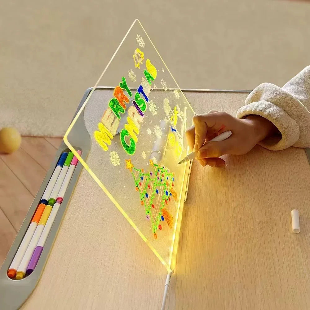 Magic Glow Kids Drawing Board: Reusable LCD Tablet with Night Light LED Note Board Erasable Light-Up Doodle Pad