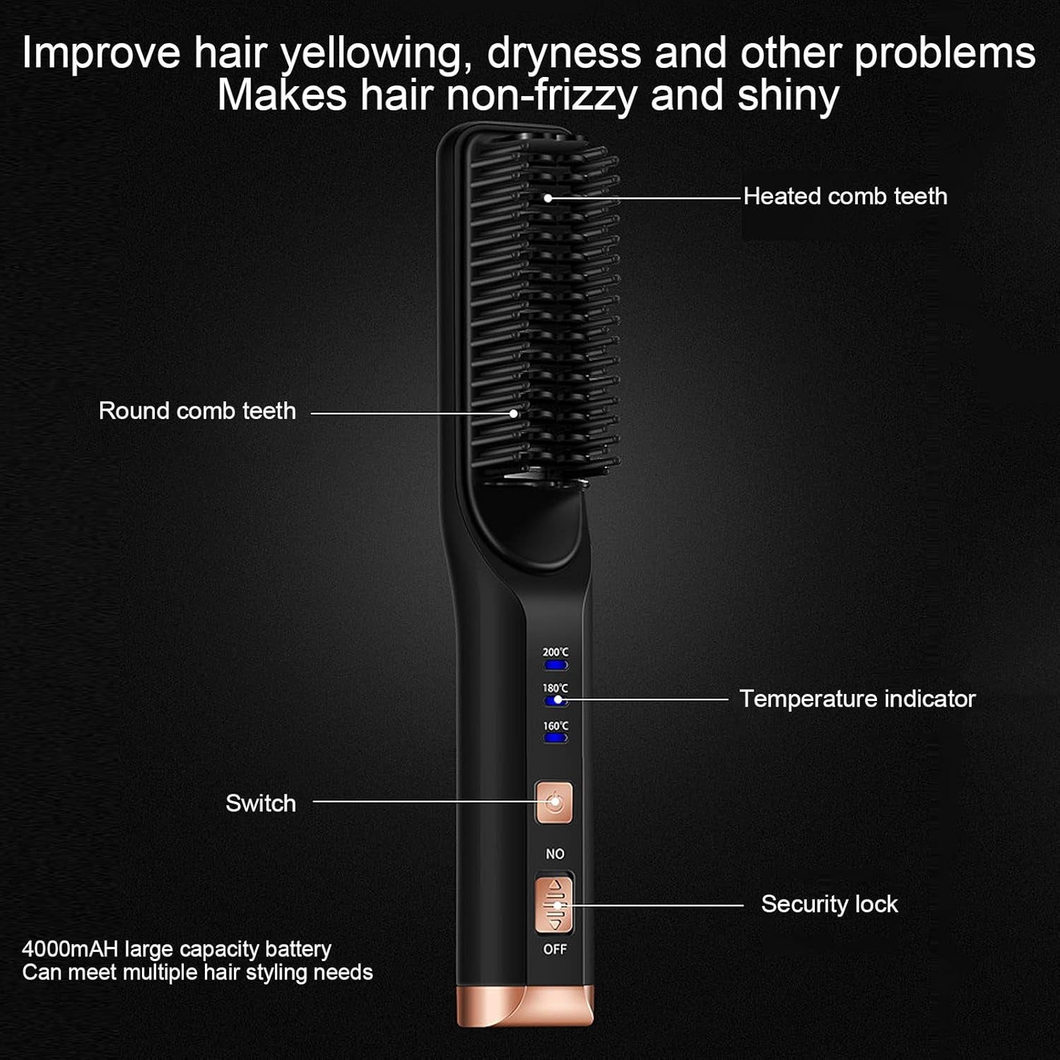 USB Hair Straightening Comb – 3 Temp Settings
