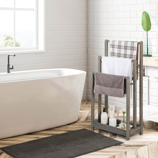 Freestanding Wood Towel Rack with Shelf