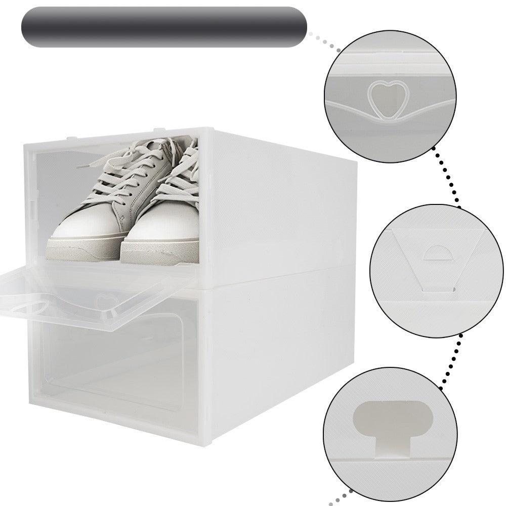 12X White Plastic Shoe Storage Boxes Drawer Stackable Foldable Durable Organiser