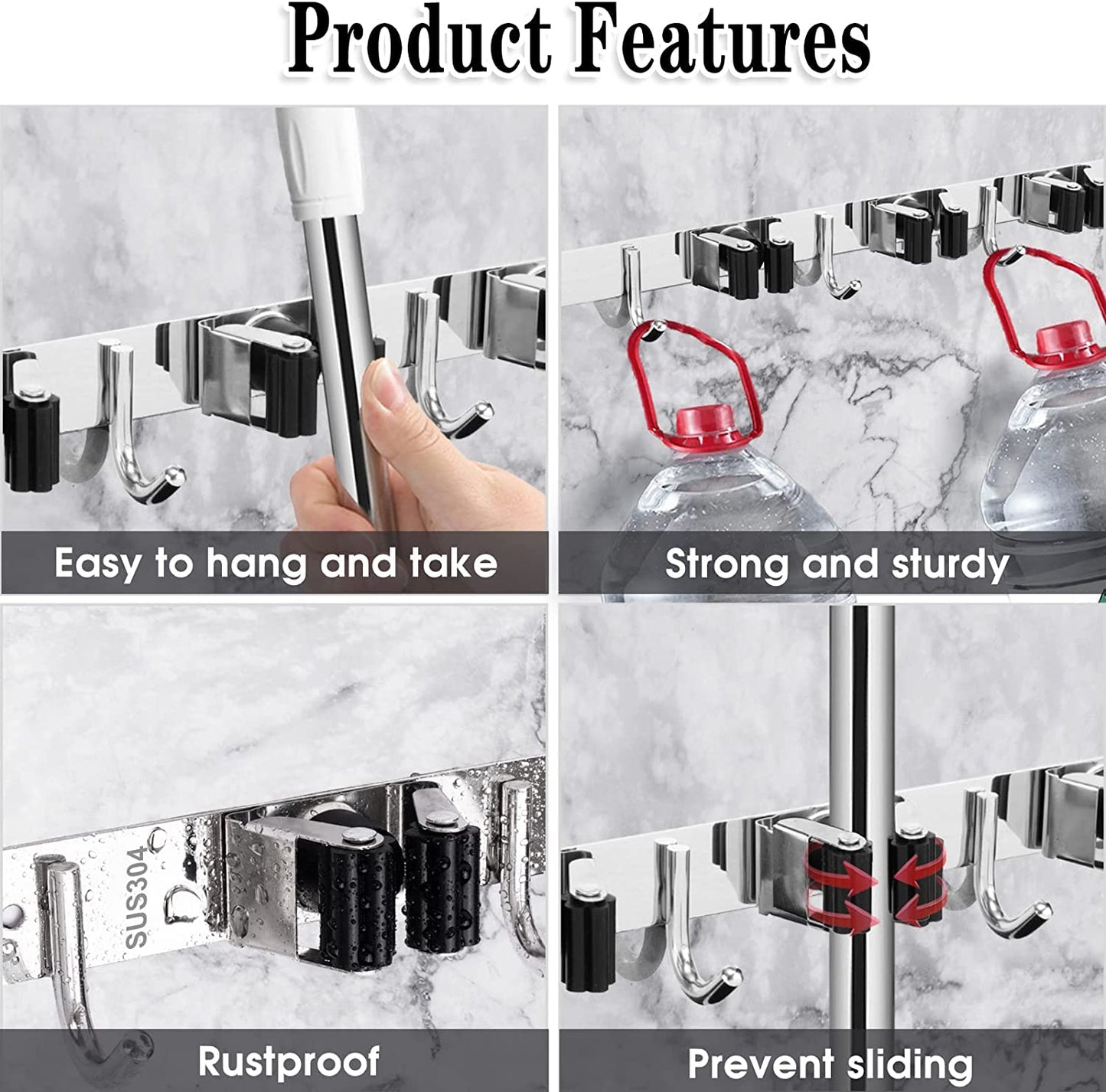 5-Holder Wall-Mounted Broom & Mop Organizer