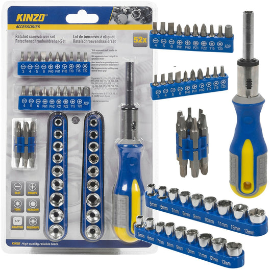 52Pc Kinzo Ratchet Screwdriver Multi Bit Tool Kit Set Handle DIY Home Repairs