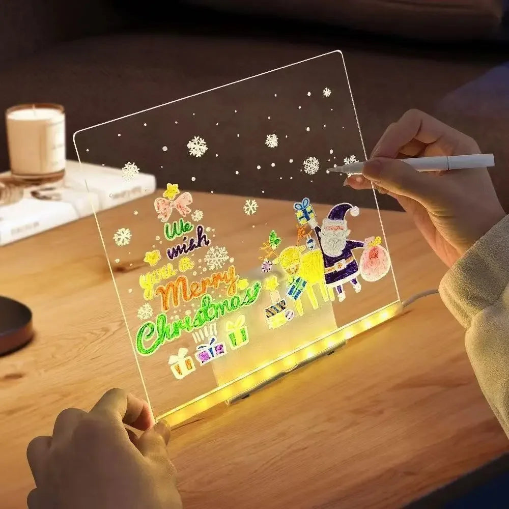 Magic Glow Kids Drawing Board: Reusable LCD Tablet with Night Light LED Note Board Erasable Light-Up Doodle Pad
