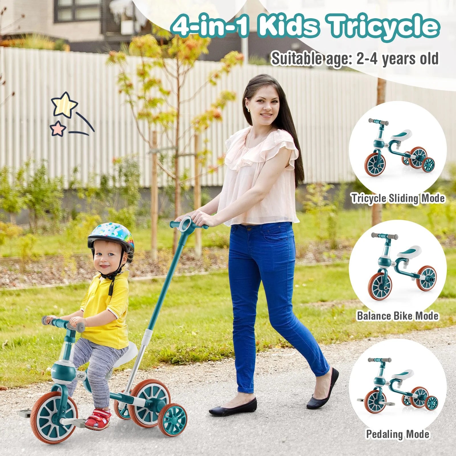 4-in-1 Kids Balance Trike – Adjustable Push Handle