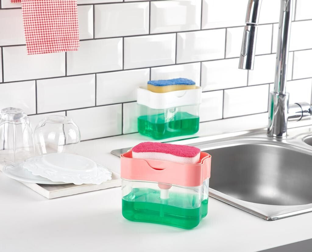 Kitchen Dish Soap Dispenser and Sponge Holder – Simple Countertop Pump
