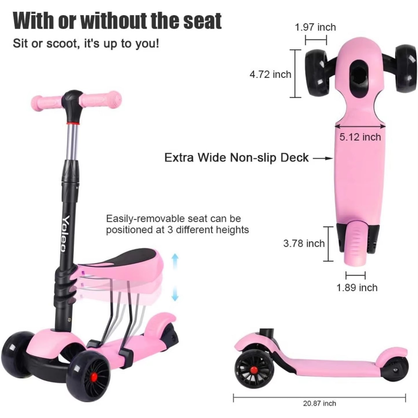 3-in-1 Kids Scooter – Ages 2–8, LED Wheels