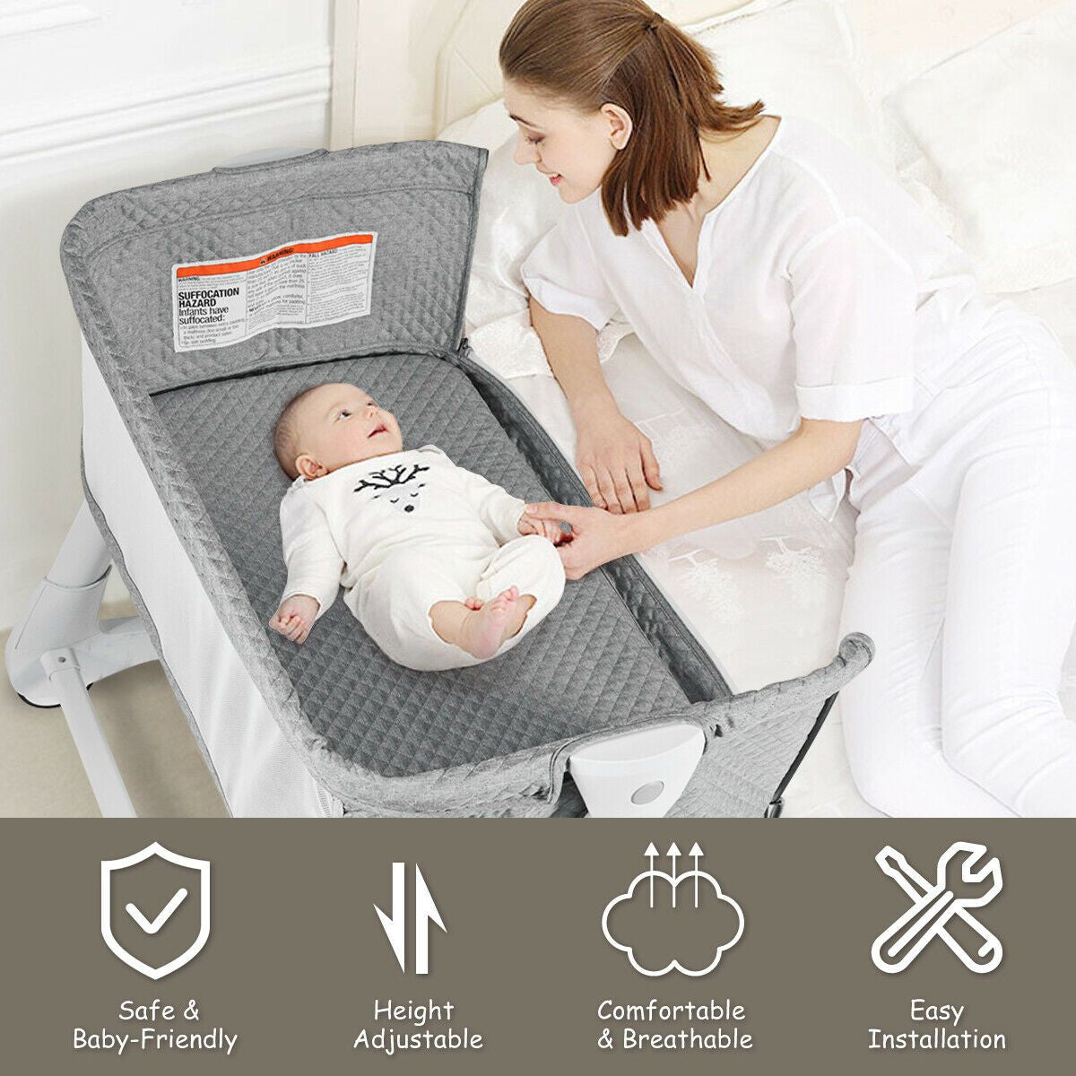 Baby Bedside Cot – Breathable Mesh & Washable Mattress