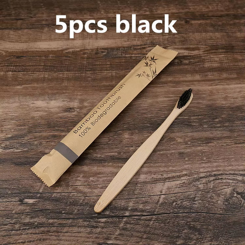 New Style Eco Friendly Toothbrush Bamboo Resuable Toothbrushes Portable Adult Wooden Soft Tooth Brush for Home Travel Hotel Use