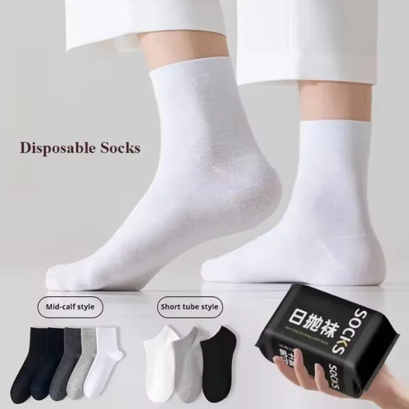 Travel Disposable Socks Unisex Daily Throwing Sock Mid-Tube Short Drawer Easy-Use Socks Breathable Black White Simple Stocking