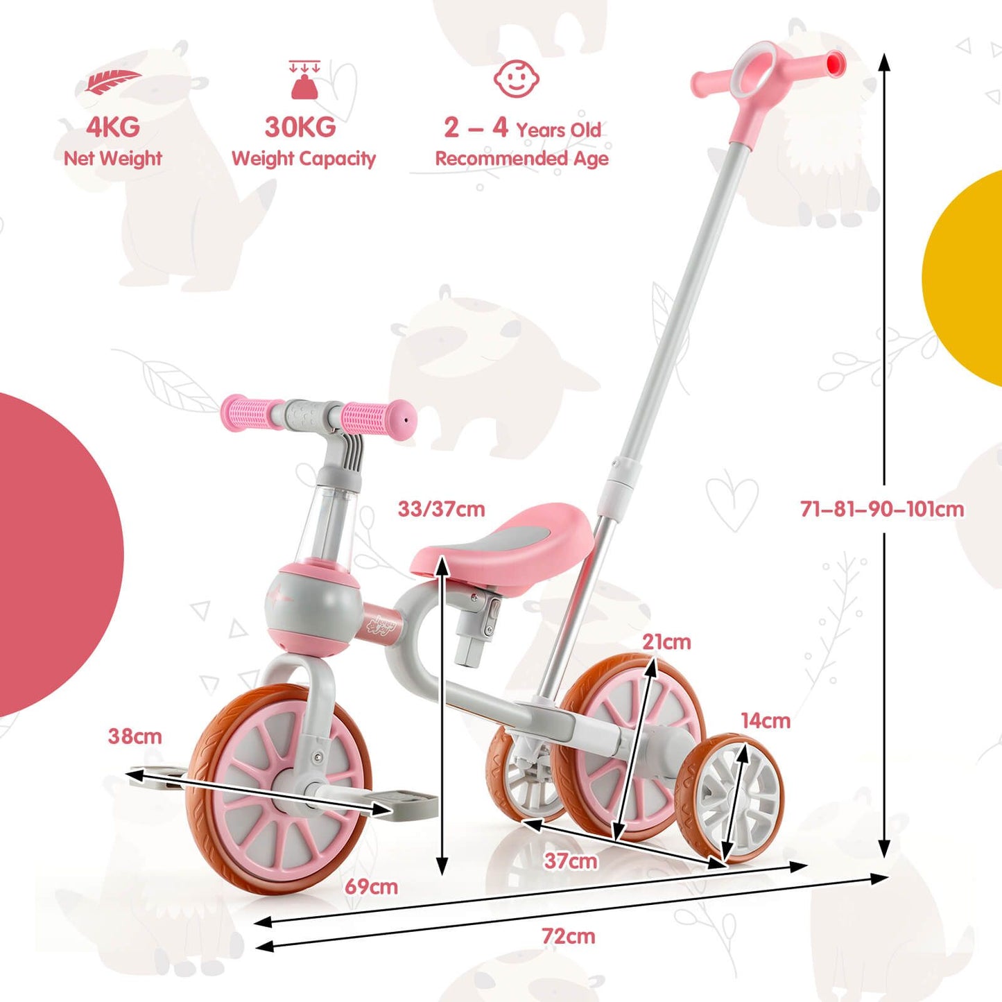 4-in-1 Kids Balance Trike – Adjustable Push Handle