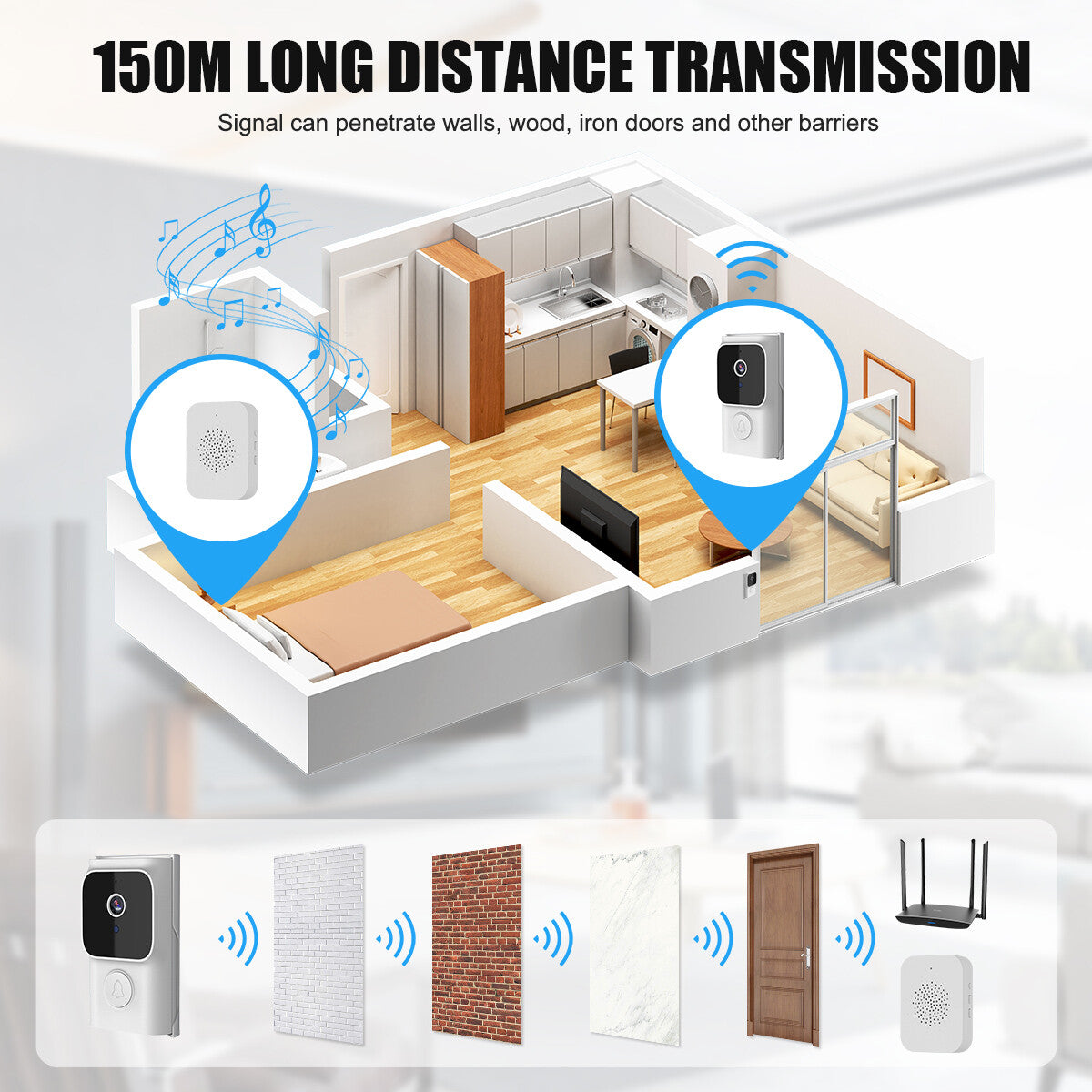 Wireless Wifi Smart Doorbell Video Phone Security Camera Door Bell Ring Intercom