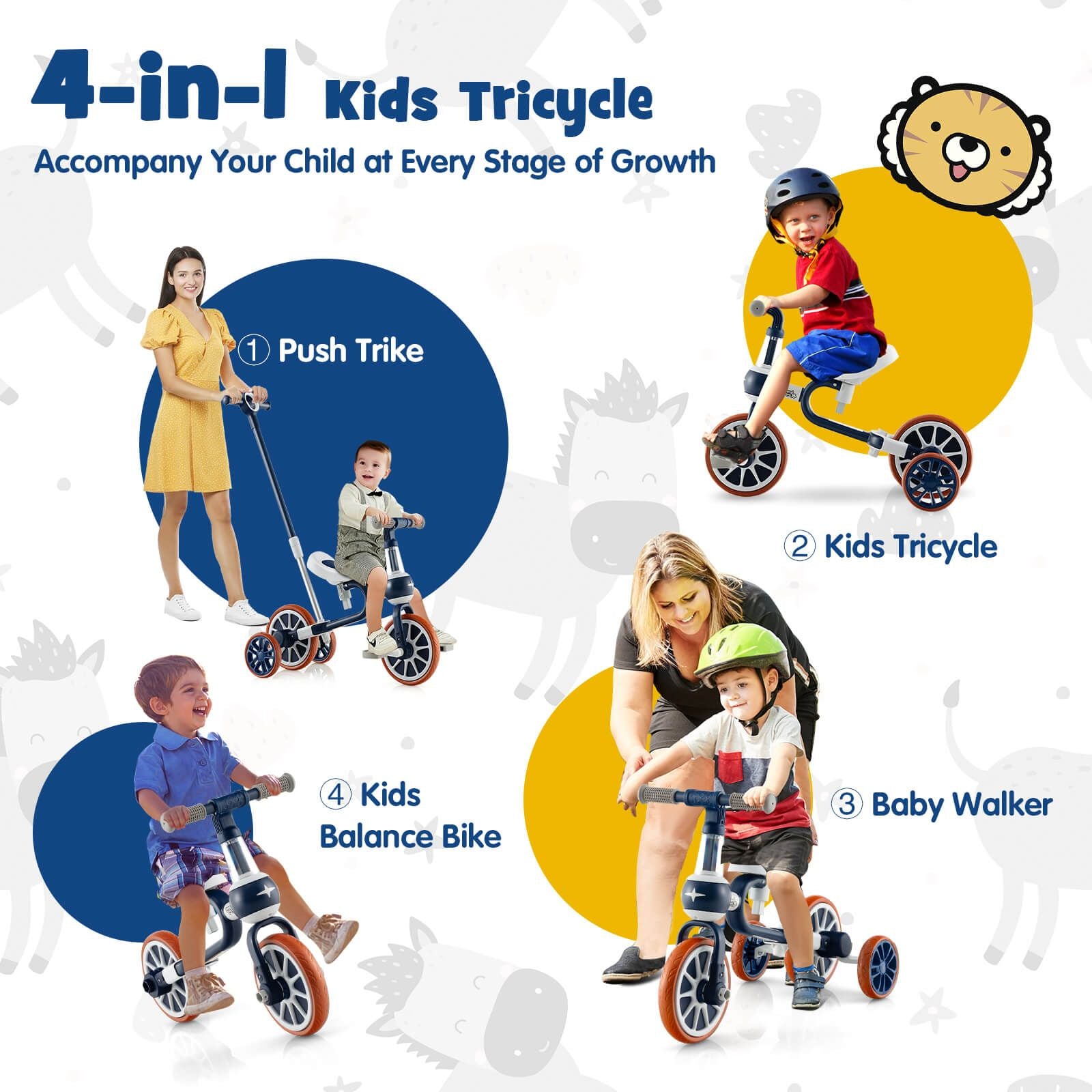 4-in-1 Kids Balance Trike – Adjustable Push Handle