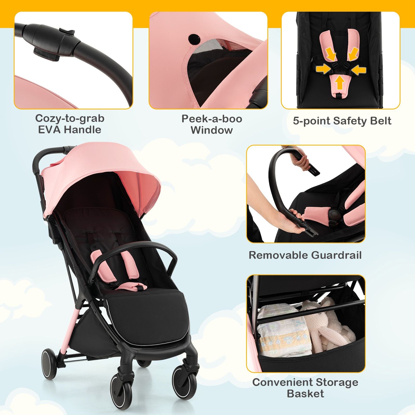 Lightweight Baby Stroller – Detachable Seat Cover