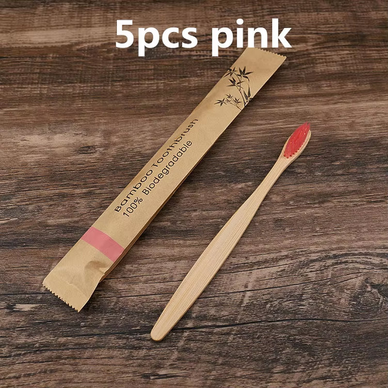 New Style Eco Friendly Toothbrush Bamboo Resuable Toothbrushes Portable Adult Wooden Soft Tooth Brush for Home Travel Hotel Use