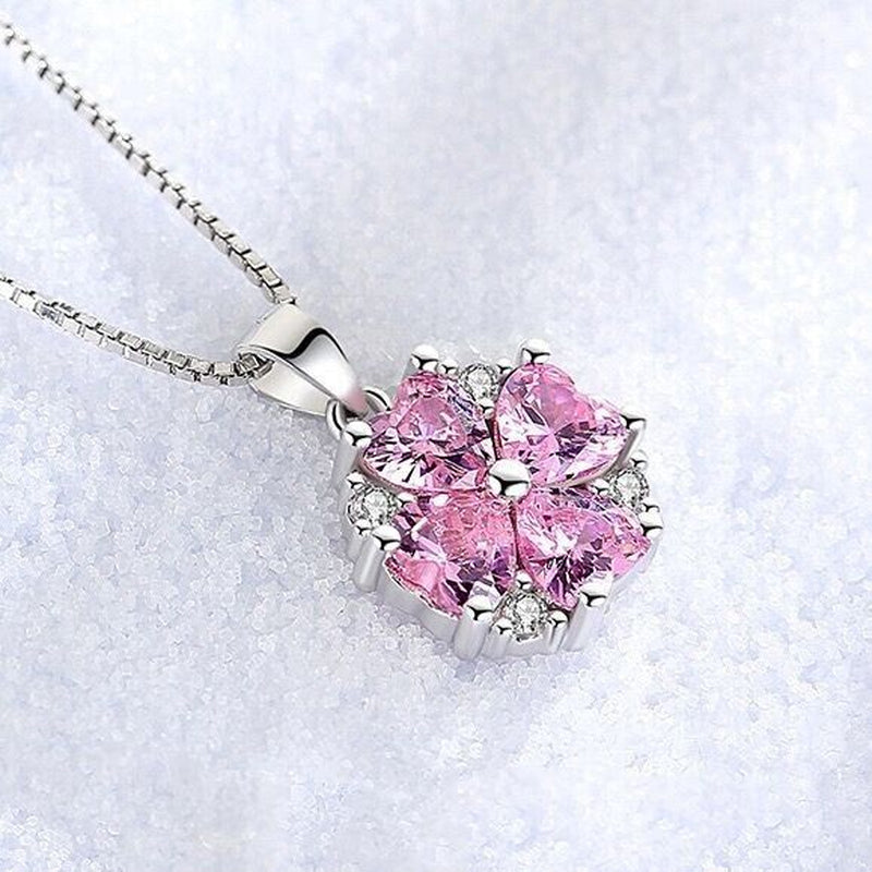 925 Silver Pink Crystal Heart Necklace