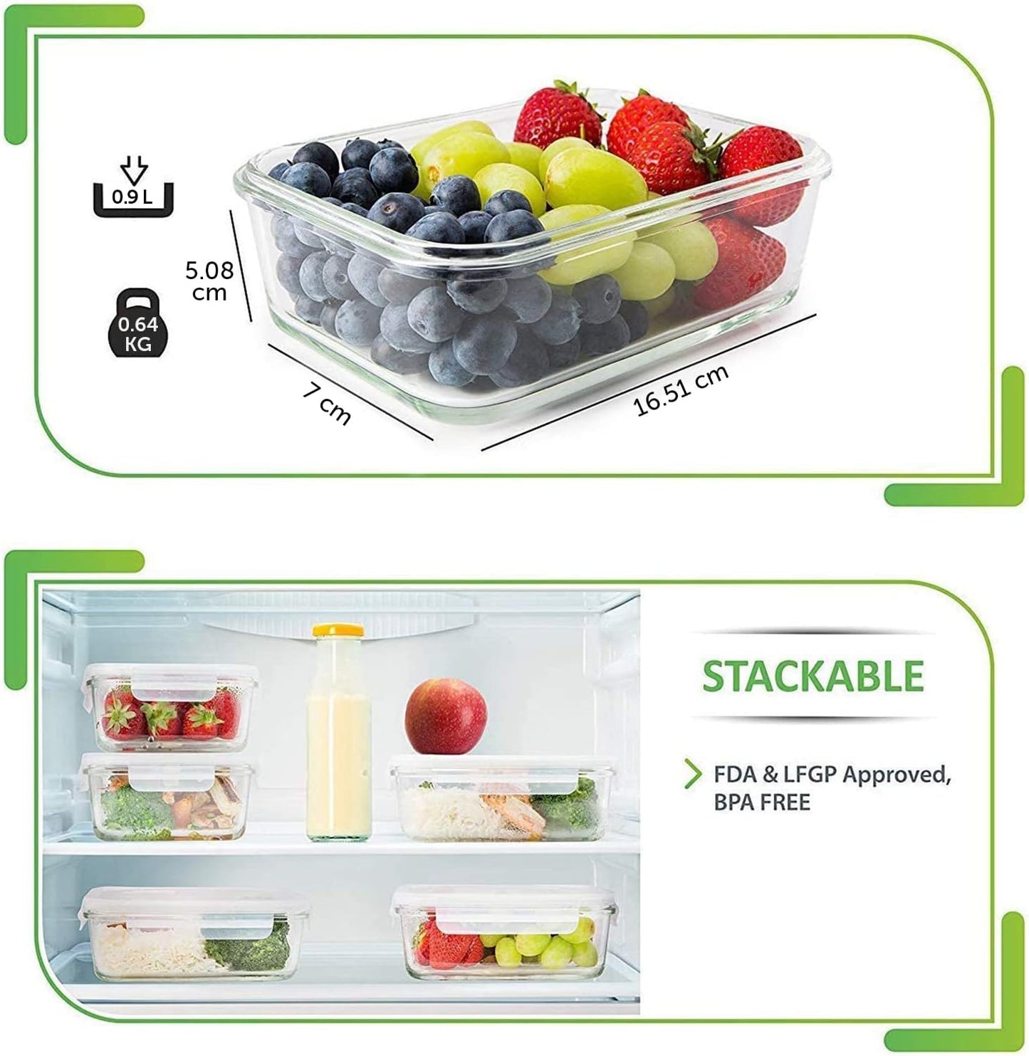 5-Pack Airtight Glass Meal Prep Containers (880ml) – Leakproof & Reusable