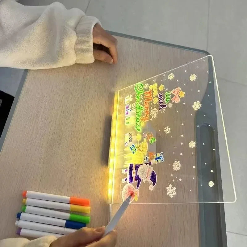 Magic Glow Kids Drawing Board: Reusable LCD Tablet with Night Light LED Note Board Erasable Light-Up Doodle Pad