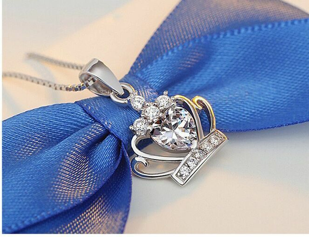 925 Silver Crystal Crown Necklace