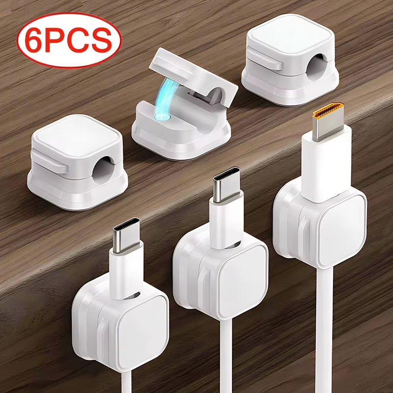 6Pcs Magnetic Cable Clip Cable Smooth Adjustable Cord Holder under Desk Cable Management Wire Keeper Cable Organizer Line Holder