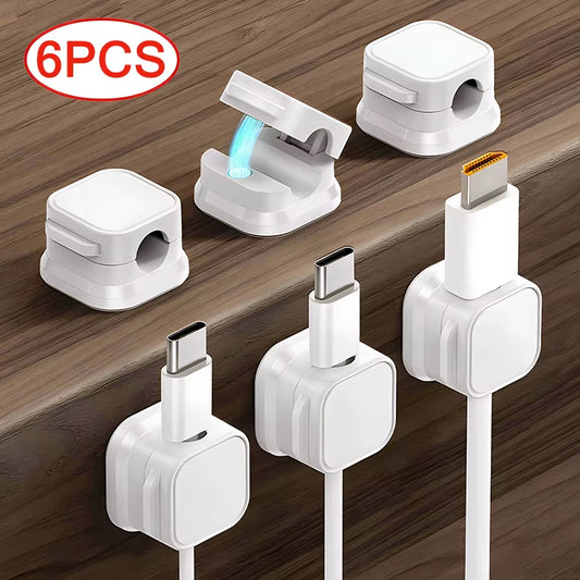 6Pcs Magnetic Cable Clip Cable Smooth Adjustable Cord Holder under Desk Cable Management Wire Keeper Cable Organizer Line Holder