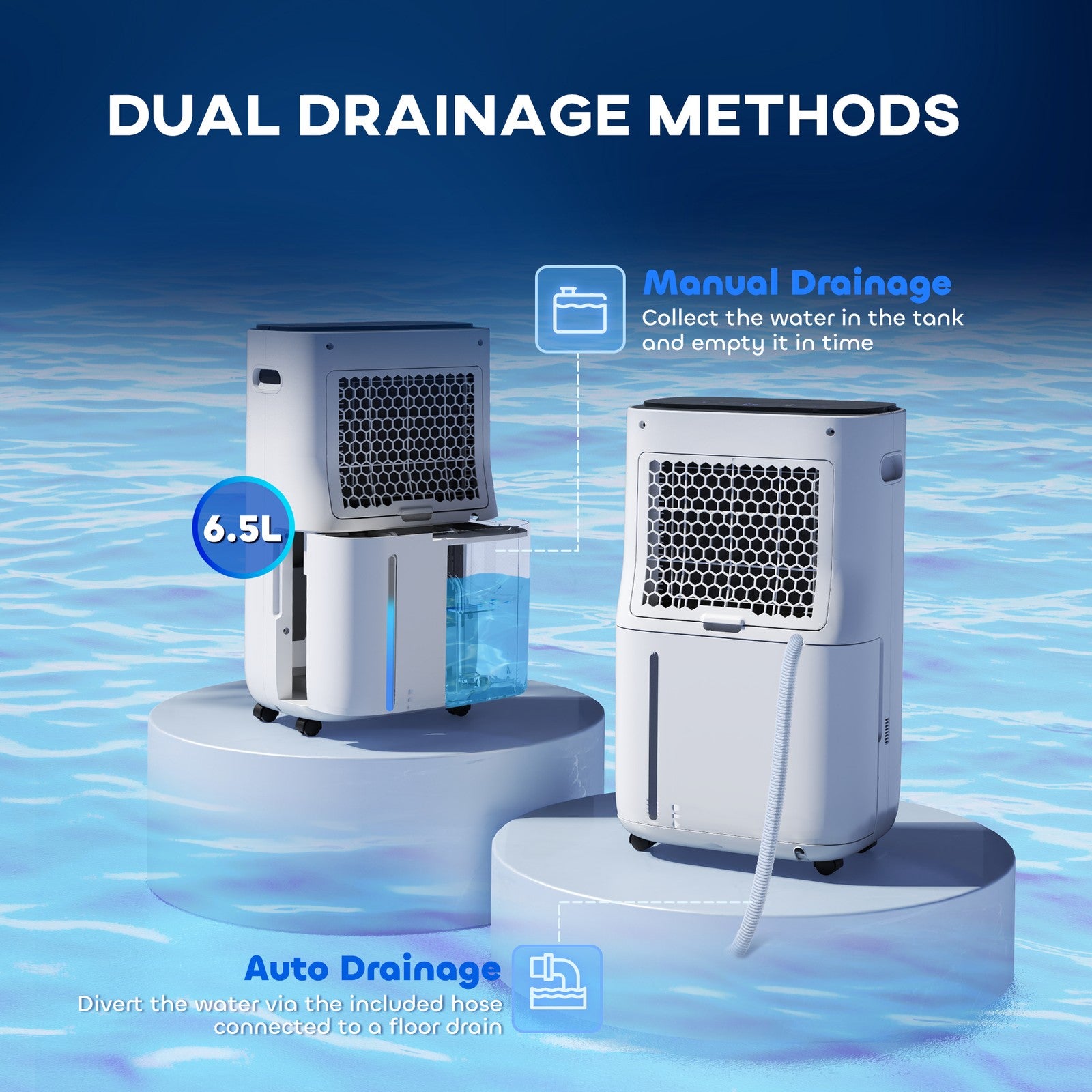 20L/Day 6.5L Dehumidifier with Air Purifier HEPA Filter, 24H Timer, White
