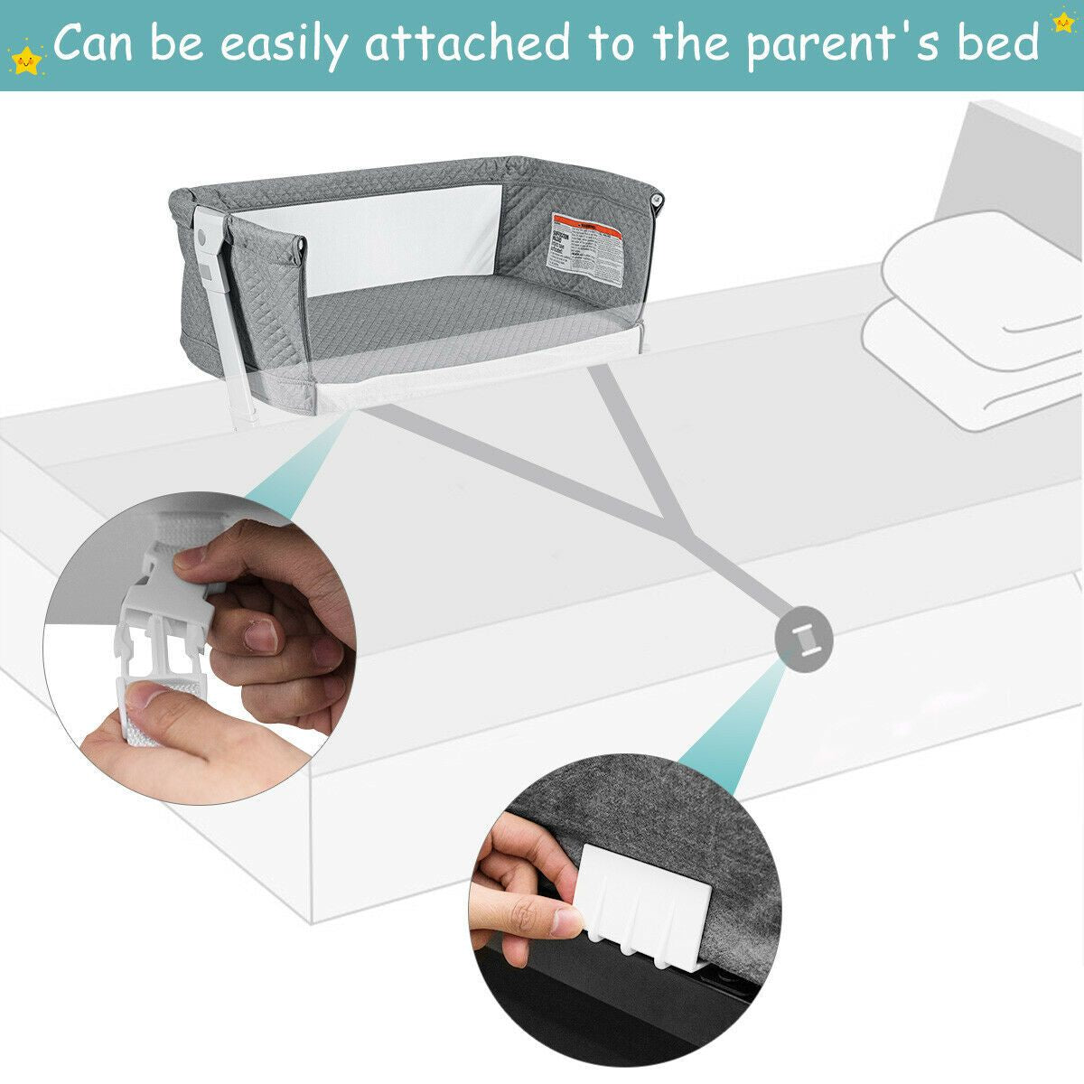Baby Bedside Cot – Breathable Mesh & Washable Mattress